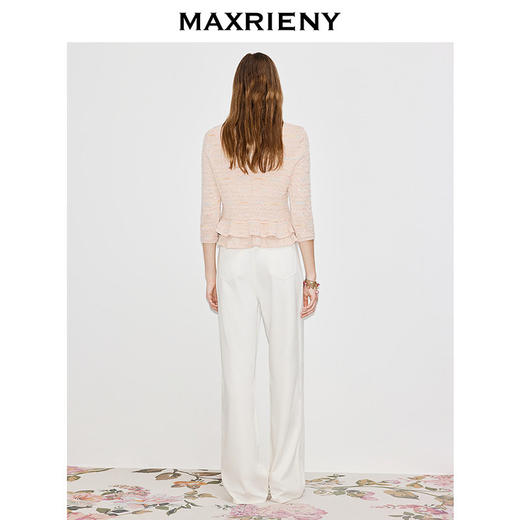 MAXRIENY浅藕粉色针织衫2026年春季新款修身双层荷叶边上衣毛衣(货号:MF80SW002) 商品图3