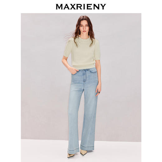 MAXRIENY宫廷风玫瑰提花针织衫26春季新款套头仿珍珠圆领短袖针织(货号:MF80SW007) 商品图1