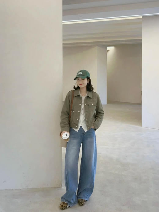 天猫同步【夹克外套】拉夏贝尔/La Chapelle翻领正肩按扣口袋麂皮绒机车风短外套百搭显瘦夹克上衣 商品图12