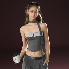 Ariseism 美式复古灰色抹胸长裤套装女夏季新款两件套