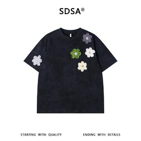 SDSA男装2026新款轻奢潮牌彩色立体花朵装饰设计圆领短袖T恤百搭