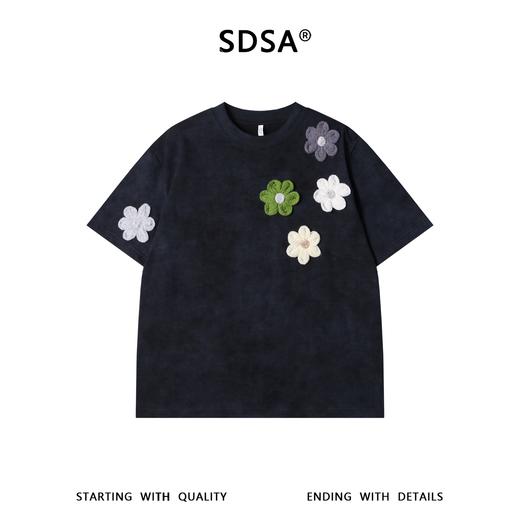 SDSA男装2026新款轻奢潮牌彩色立体花朵装饰设计圆领短袖T恤百搭 商品图0