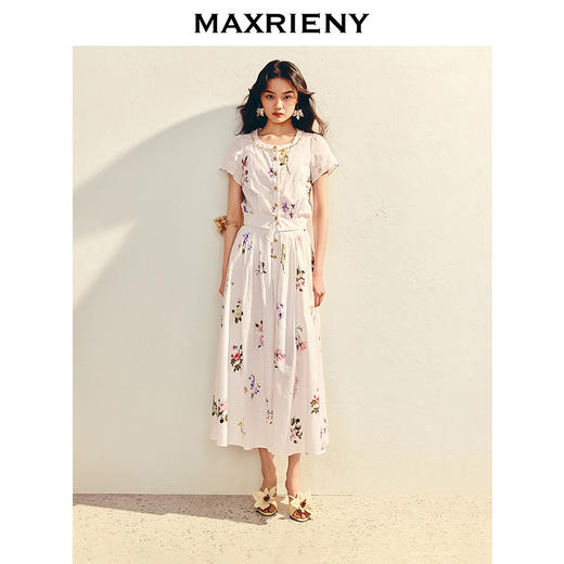 MAXRIENY法式田园印花衬衫上衣半裙长裙套装女夏款度假两件套(货号:MS86TP051SK031) 商品图0
