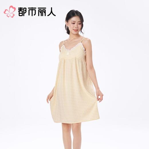 都市丽人睡衣女士睡衣薄家居服软绵绵色织格睡衣女士软绵绵吊带裙有杯垫女装睡裙LHC6A6 商品图3