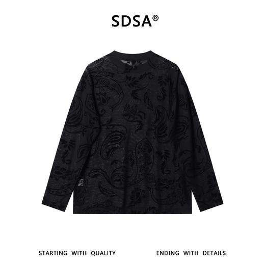 SDSA男装2026新款高贵轻奢时尚个性植绒腰果花卉圆领长袖T恤百搭 商品图4