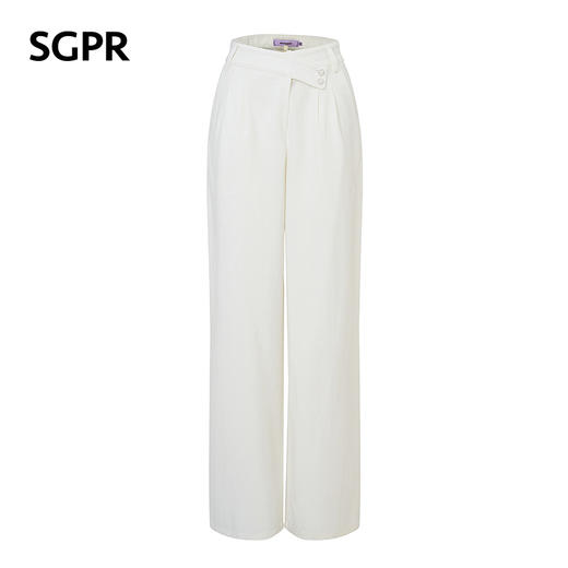 【SGPR】白色高支天丝棉直筒休闲裤2026年夏季新款不规则腰头裤子(货号:MU80TR010) 商品图4