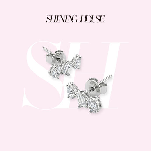 ShiningHouse[培育] 18k金钻石耳饰 刻面形人工真钻人造钻石K金耳钉时尚钻石耳饰耳环悦己送礼臻选【此商品不支持7天无理由退货退款】预计3日发货 商品图0