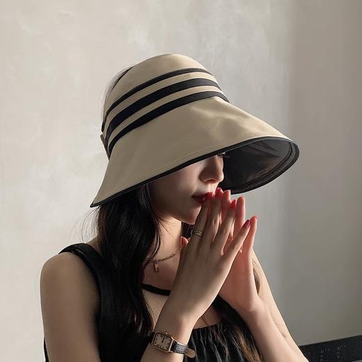 UPF50+高倍防晒黑胶防晒帽 大沿条纹空顶帽子 女户外防紫外线可折叠太阳帽  商品图1