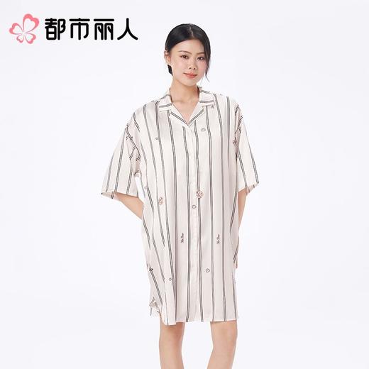 都市丽人睡衣女士睡衣薄家居服冰雪丝印花睡衣女士丝质短袖裙有杯垫女装睡裙LHC6B9 商品图1
