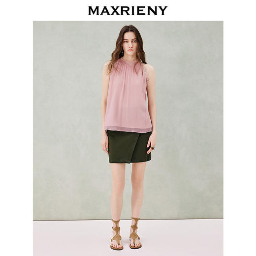 MAXRIENY军绿色半身裙2026年春季新款复古廓形开衩A字裙牛仔短裙(货号:MF80SK017) 商品图1