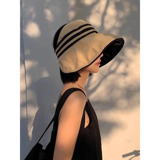 UPF50+高倍防晒黑胶防晒帽 大沿条纹空顶帽子 女户外防紫外线可折叠太阳帽  商品图0