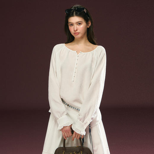 Ariseism 美式复古白色宽松多扣衬衫上衣女春季新款 商品图1