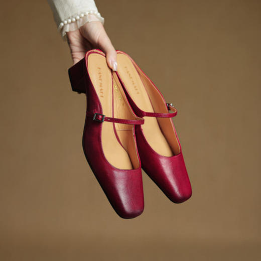 【预售5天】巨软好穿真皮复古中粗跟包头半拖鞋女夏新款外穿方头一字带凉拖和HB&0051-1 商品图3