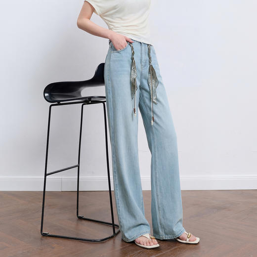 【莱赛尔】三彩2026夏季新款休闲裤牛仔裤高腰宽松直筒裤长裤S 商品图1