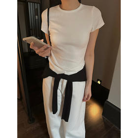 雀说天丝棉圆领正肩休闲T恤新款纯色百搭显瘦短袖上衣 WAL6228