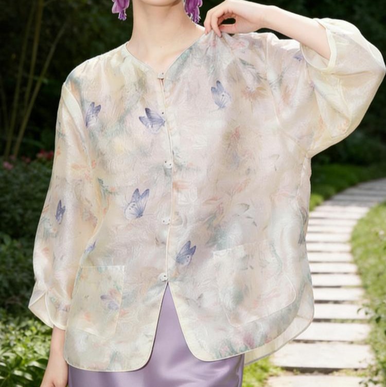 欧根纱「蝶梦飞舞」新中式套装，如东方水墨蝴蝶印花，贵气雾霾紫，温柔到骨子里【3-7天发货，周末顺延】