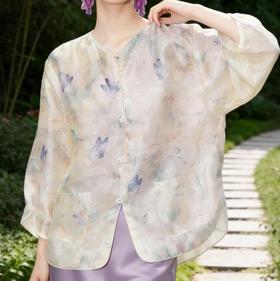 欧根纱「蝶梦飞舞」新中式套装，如东方水墨蝴蝶印花，贵气雾霾紫，温柔到骨子里【3-7天发货，周末顺延】