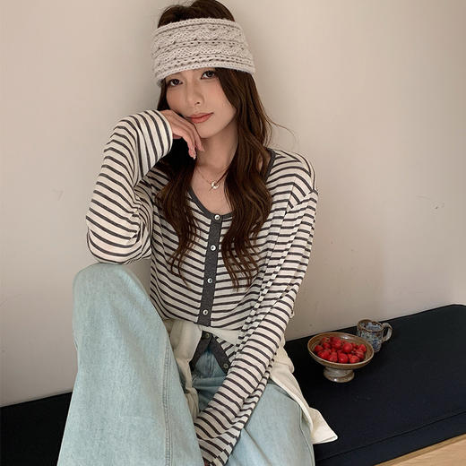 森岛醋酸亚麻针织开衫女天丝简约亲肤纽扣上衣肌理感百搭薄款外套 商品图2