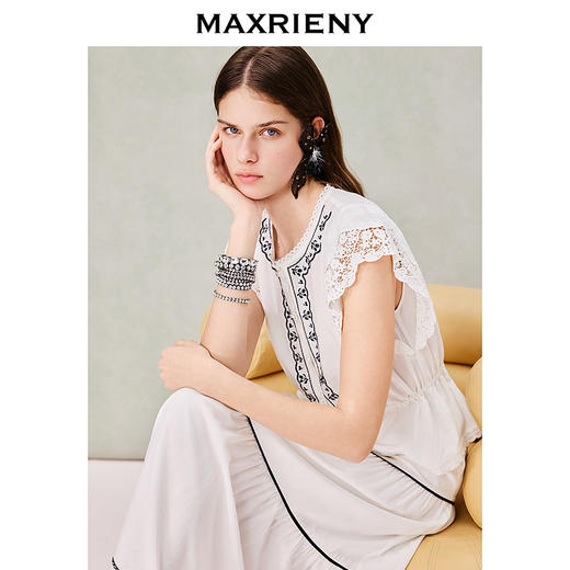 绣花蕾丝边收腰上衣(货号:MS80TP004) 商品图2