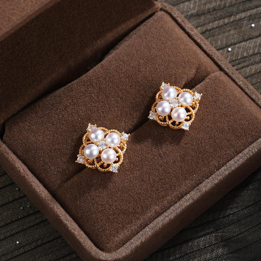 子佩集【永恒幸运】银S925珍珠惜王妃耳钉【MLEH042】菱形四叶2602 商品图0