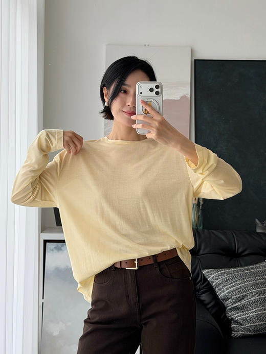 「工厂团购上新」莱赛尔真丝混纺  轻薄宽松长袖T恤LW85018 商品图1