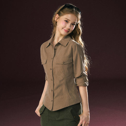 Ariseism 美式复古纯色百搭衬衫女春季新款上衣 商品图1