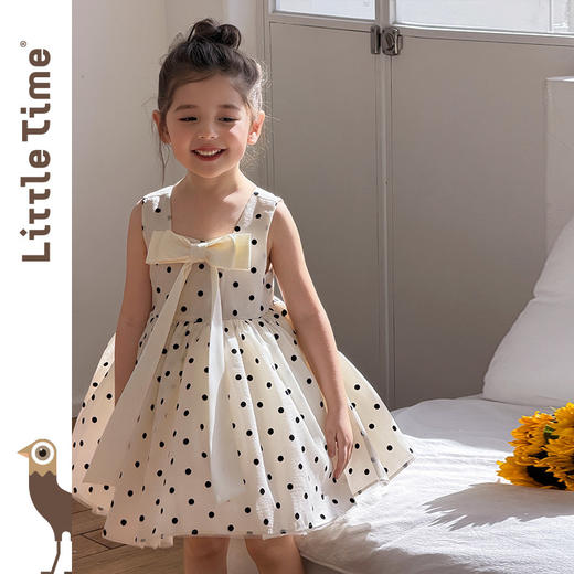 littletime2026春夏女童无袖波点连衣裙蝴蝶结背心裙洋气公主裙 商品图3
