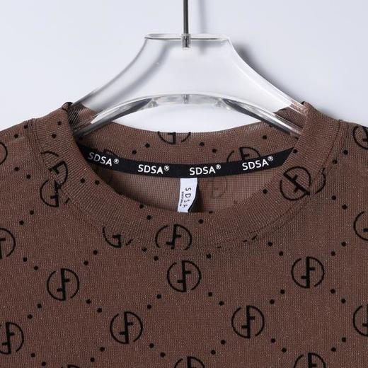 SDSA男装2026新款高贵轻奢美式复古植绒满印设计圆领长袖T恤百搭 商品图1