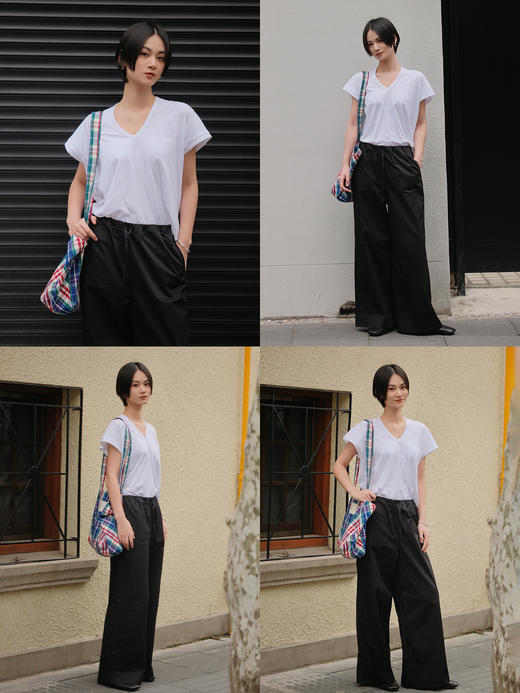 hidemi副线小h V领百搭小飞袖短袖T恤 商品图4