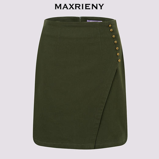 MAXRIENY军绿色半身裙2026年春季新款复古廓形开衩A字裙牛仔短裙(货号:MF80SK017) 商品图4