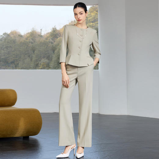 IWY/牛油果绿色时尚西装套装女春季七分袖阔腿裤气质高级感通勤职业装J26CP240 商品图0