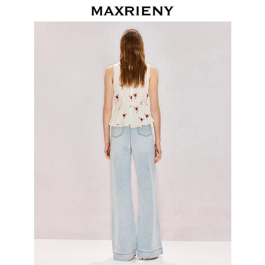 MAXRIENY立体绣花衬衫2026年春季新款无袖V领衬衣米白色收腰上衣(货号:MF80TP004) 商品图3