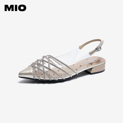 【上新】MIO米奥时装凉鞋2026夏季新款尖头低跟优雅闪钻织带后空凉鞋女鞋M262226015 商品图1