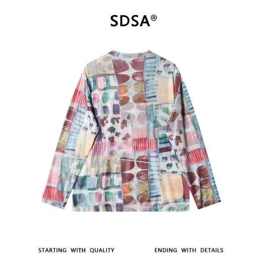 SDSA男装2026新款高贵轻奢水彩拼贴抽象网纱圆领长袖T恤百搭舒适 商品图4