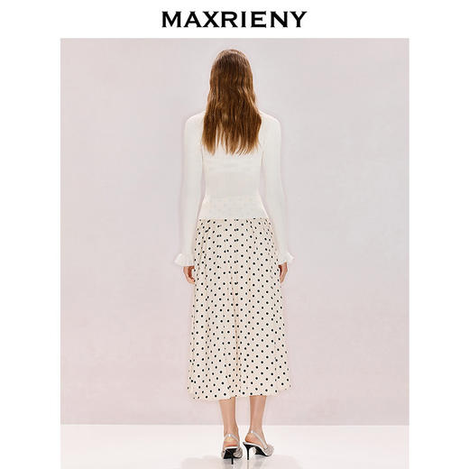 MAXRIENY米白色针织衫2026年春季新款V领套头毛衣修身荷叶边上衣(货号:MF80JA013) 商品图3