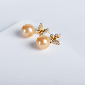 ⁶孤品：【南洋金珍珠】18K金钻石耳饰，10.5MM，编号EDS14，出证书，48小时鉴赏期——SS06-CR-YMZZ【HOT】
