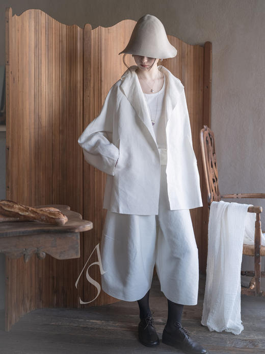 Boboutic 26SS 牛奶白/碳黑丝棉麻廓形裤 商品图4