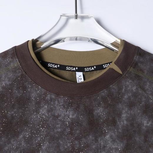 SDSA男装2026新款轻奢个性百搭扎染满天星领口拼接圆领短袖T恤 商品图1