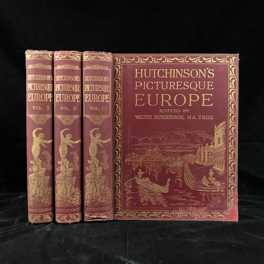 约20世纪早期 哈钦森欧洲风景建筑图集（全3卷） 2000余幅插图 漆布精装16开 商品图0