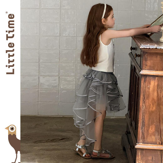 littletime甜美公主风白色星星背心网纱女童荷叶边拖尾半身裙套装 商品图3