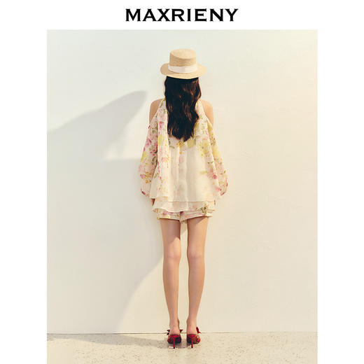【毛晓彤同款】MAXRIENY浪漫无袖宽松亚麻上衣印花雪纺衫茧型设计(货号:MC86TP036) 商品图3