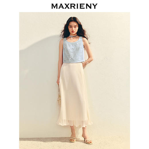 MAXRIENY浪漫度假风收腰伞摆半身裙精致优雅感长裙A字高腰雪纺裙(货号:MS86SK009) 商品图1