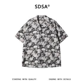 SDSA男装2026新款高贵轻奢复古撞色满印花卉翻领短袖衬衫百搭休闲