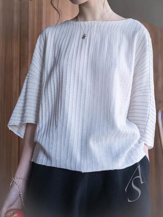 Boboutic 26SS 白蓝条纹丝棉麻针织轻盈上衣 商品图3