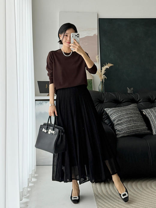 「工厂团购上新」气质通勤款 氛围感百褶针织半裙U300 商品图1