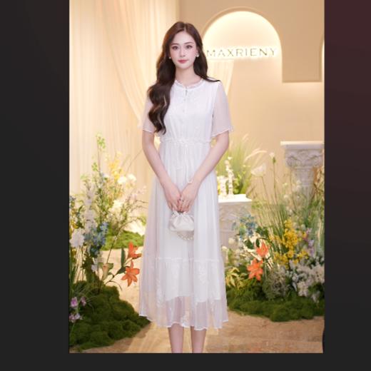MAXRIENY25年夏季新款桑蚕丝白色初恋连衣裙亮片收腰订婚小白裙(货号:MZ86DR255) 商品图1