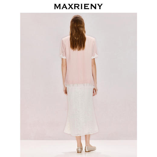 MAXRIENY藕粉色西装2026年春季新款钉珠蕾丝天丝轻薄短袖西服外套(货号:MF80JA002) 商品图3