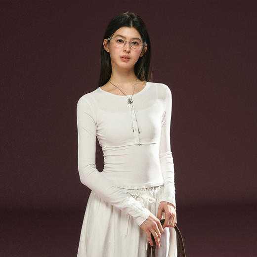 Ariseism 美式复古白色长袖上衣吊带背心女春季新款两件套 商品图2