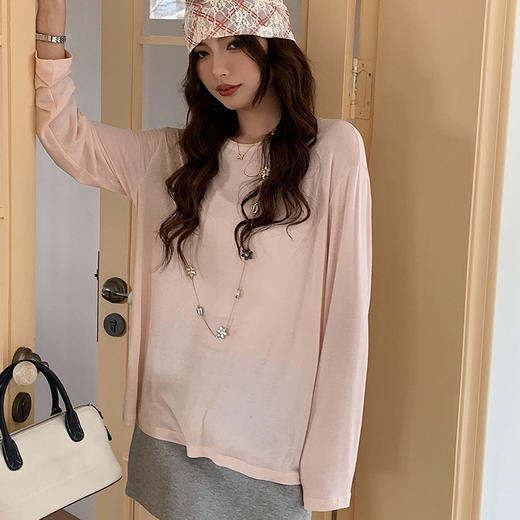 森岛 天丝醋酸亚麻针织衫 春夏宽松慵懒松弛轻薄透气T恤上衣 商品图5