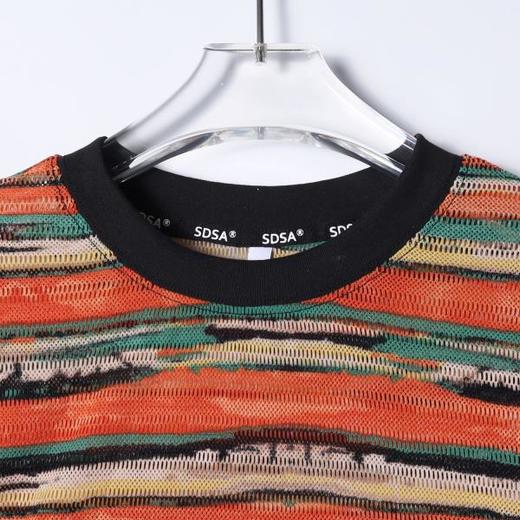 SDSA男装2026新款高贵轻奢撞色彩虹条纹网纱圆领长袖T恤百搭简约 商品图1